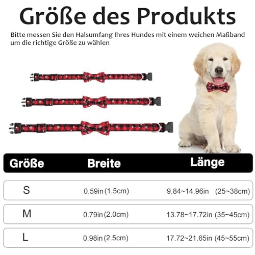 Asvin Weihnachten Hundehalsband, mit Hunde Fliege Abnehmbarer, Weich und Bequem Hunde Halsband Einstellbar, für Wenige Mittlere und Große Hunde