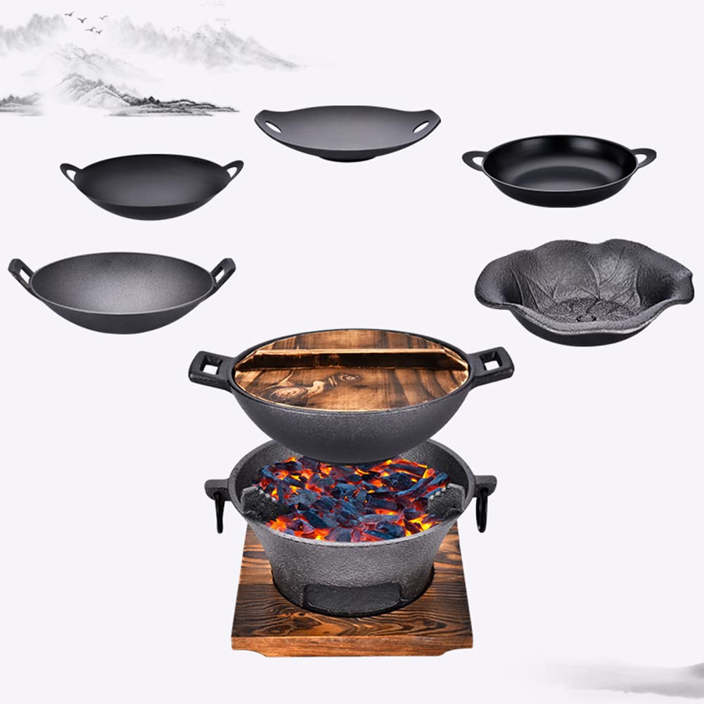 Horno de carbón, estufa de carbón de hierro fundido, placa de cocina con 1 clip y 2 tazas, horno de parrilla para barbacoa para interiores y exteriores