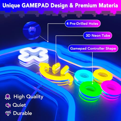 Image of Gaming Neon Signs Controller LED Sign with Remote for Gamer Room Decor, Gamepad Shaped LED Neon Sign for Son Gamer Lovers Gifts, Game Neon Light Smile Face for Basement Bedroom Boys Man Cave Kids Teen