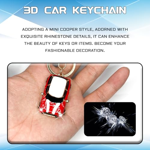 Image of beypovk for Mini Cooper Keychain, Creative 3D Car Model Rhinestone Key Fob Cover Keyring, Universal Cute Key Chain with Ring for Men Women, Car Accessories (Pink)