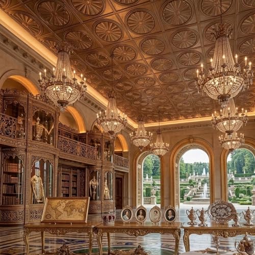 Image of Kayra Decor PVC Ceiling Panel 60x60 cm|Sunburst Panel|Metallic Coffee|25 Tiles Cover 100 Sq Ft| Modern False Ceiling|Royal & Elegant Finish