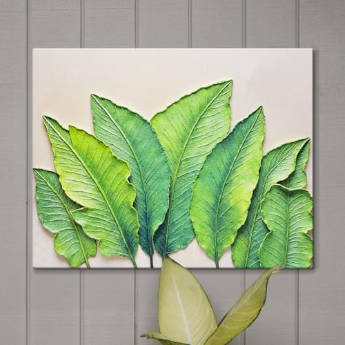 Image of ArtX Canvas Green Leaf Painting For Wall Decoration, Multicolor, Nature, 58.0 X 45.0 cm, Set of 1