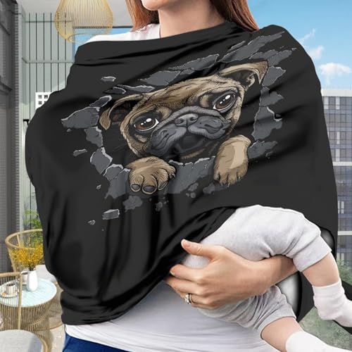 Image of Forchrinse Pug Print Nursing Cover Breastfeeding Scarf Babies Soft Car Seat Cover for Boys and Girls Infant Carseat Canopy Multi-Use Git