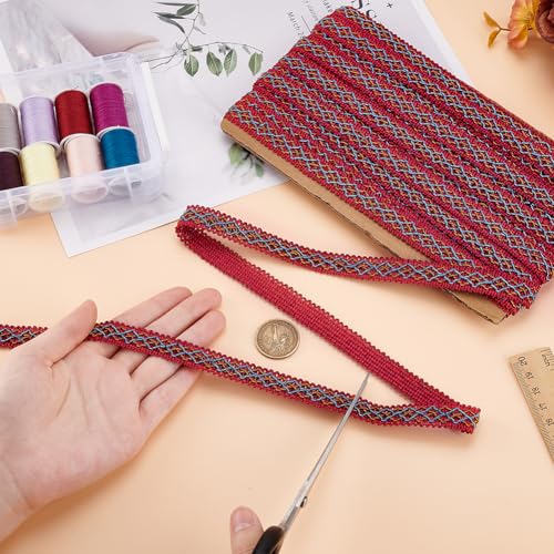PH PandaHall 12m Galon Tressé en Polyester 15mm Ruban de Bordure à Franges en Polyester pour Tapisserie Costume Bricolage Fabrication de Bijoux Rideau Décoration de Costume Couleur Cerise – vue 3