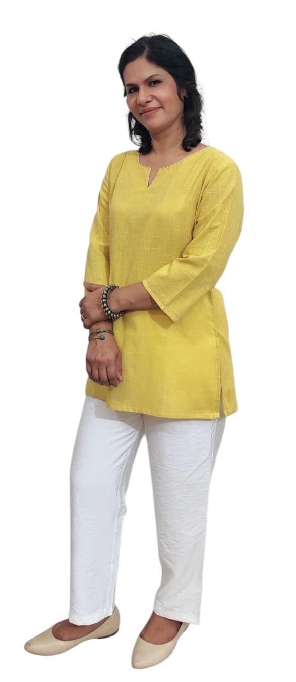 bees & trees Women's Cotton Kurti, V-Neck with 3/4 Sleeves, Casual Ethnic Wear-picture-14