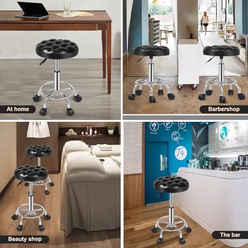 سكاي-تاتش كرسي دوار دائري: كرسي فانيتي من جلد البولي يوريثين بارتفاع قابل للتعديل 360 درجة مع عجلات للمكتب والمنزل والرسم والعمل والاستوديو والمتجر والسبا وصالون التجميل