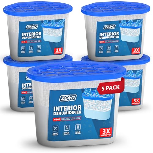 ZENO Disposable Dehumidifier 500ml | Moisture Absorber Dehumidifiers for Damp Mould Moisture in Home Kitchen Wardrobe Bedroom Caravan | Dehumidifiers Disposable | Damp Absorber (5 Pack)
