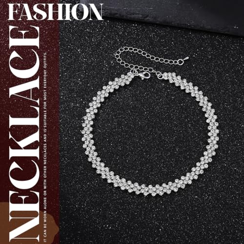 Handcess Braut Hochzeit Strass Halskette Silber Glitzernde Kristall Ketten Brautkette Schmuck für Frauen