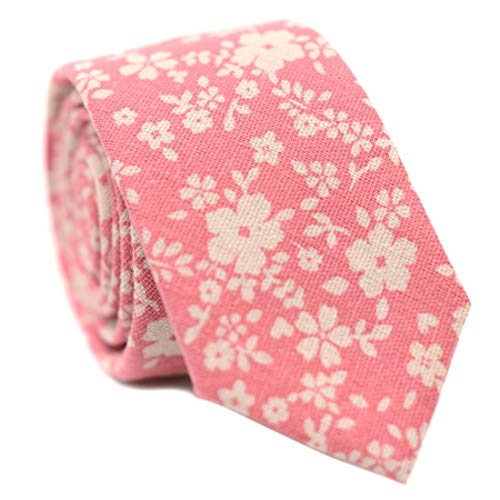 Image of JESLANG Men's Cotton Printed Floral Tie 2.56 inch Skinny Narrow Necktie Various Designs