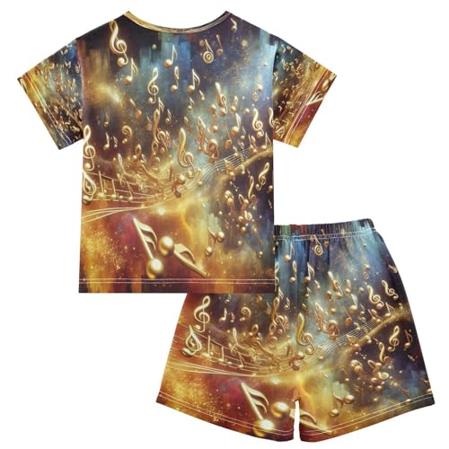 Pajama Sets Short Sleeve Golden Music Notes Soft Cotton Summer Sleepwear 2 Piece PJS Size 5-14T2
