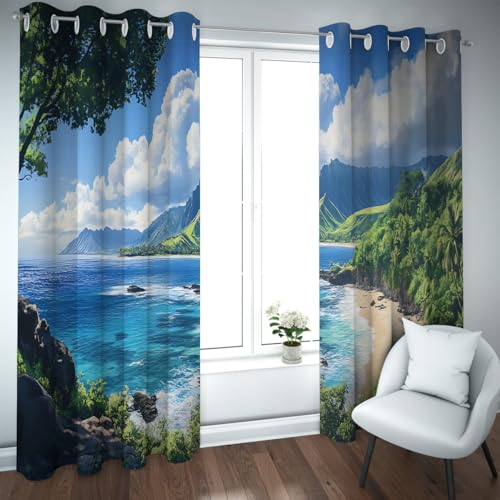 Rideaux à thème de plage tropicale occultants et isolants 2x B107xH138cm - 3