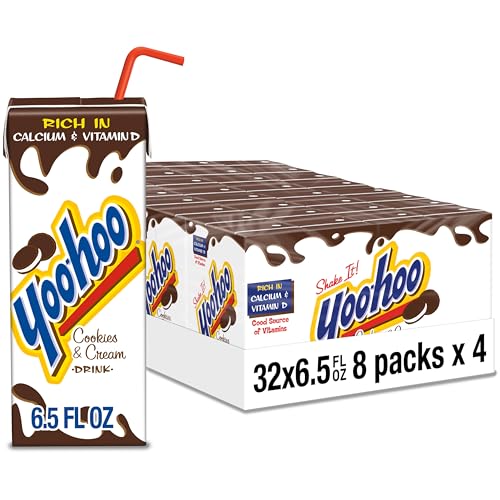 Yoo-hoo Cookies and Cream Flavored Drink, 6.5 fl oz Boxes, 32 Count (4 Packs of 8), Ready to Drink, Caffeine-Free, 99% Fat-Free, High in Calcium & Vitamin D