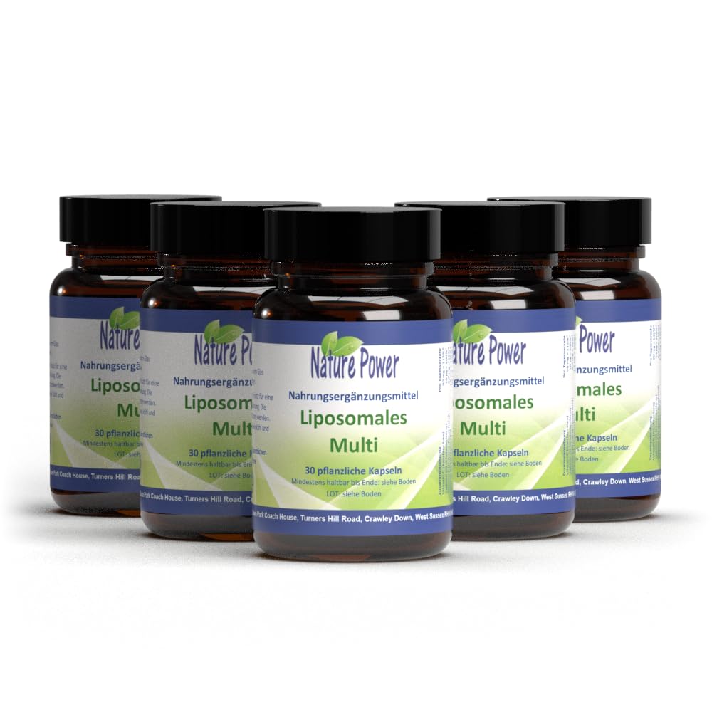 Liposomales Multi: Vorteilspaket 4 + 1 - Liposomales Pulver in Kapseln - Maximale Bioverfügbarkeit - ohne Gentechnik & für Vegetarier geeignet - 5 x 30 pflanzliche Kapseln - von Nature Power
