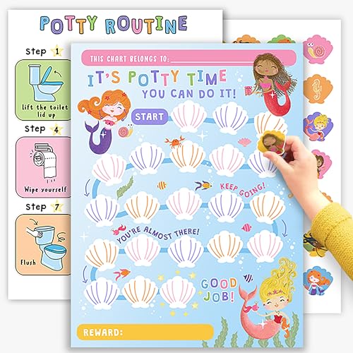 Image of Potty Training Rewards for Toddlers Girl x 10 pcs - Mermaids Underwater - Potty Training Sticker Chart for Girls - Routine Calendar - Train to Poop - Toddler Schedule Chart - by Central 23