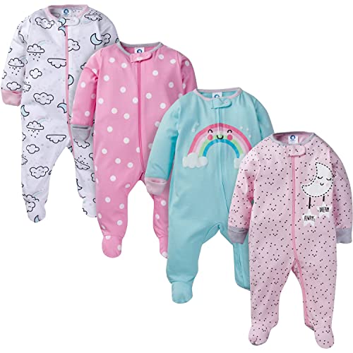 Image of Gerber Baby Girls' 4 Pack Sleep 'N Play Footie