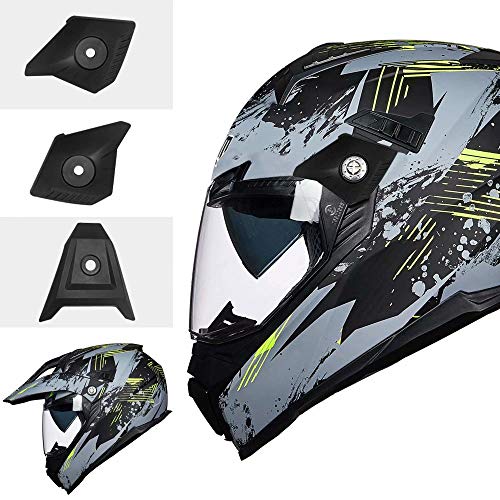 Ilm Off Road Motorcycle Dual Sport Helmet Full Face Sun Visor Dirt Bike Atv Motocross Casco Dot Certified Model 606V(Grey Yellow, S) #TOP5