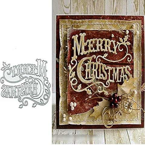 Merry Christmas Holly Leaves Metal Die cuts, Christmas Word Background Layering Cutting Dies Cuts for Album Card Making Tools Scrapbooking DIY Decoration Cover