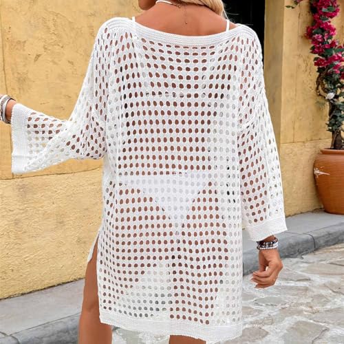 Crochet Swimsuit Cover Ups for Women Sexy Mesh Hollow Out Bikini Cover Up Summer Beach Swimwear Knit Pullover Tops3