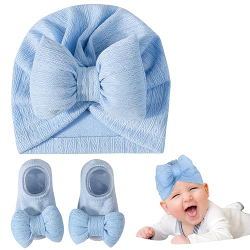 Kunyeah Cappello Neonato Ragazze a Maglia Set di Calzini Neonato Beanie cap Baby Hospital Cappelli Toddler Morbido...