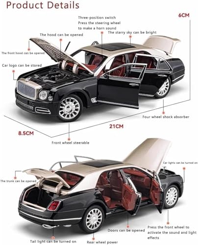 Image of Alokik Enterprise 1:24 Bently Mulsanne Black /Brown Die-Cast Metal Pull Back Car with 6 Openable Doors with Sound and Light Toy Decoration car Best Gift Toys for Kids 【Black /Brown Color】