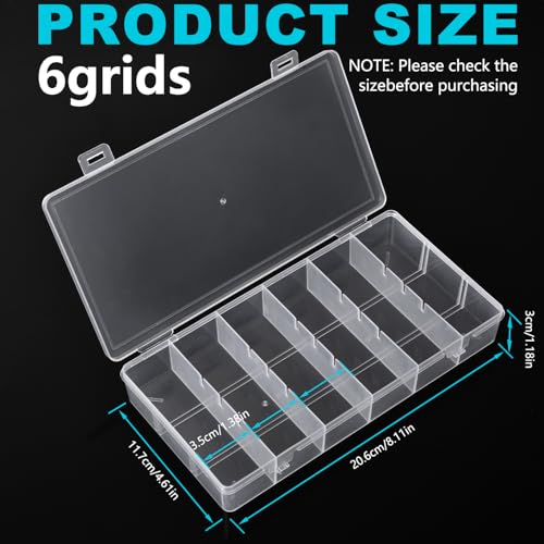 Image of 2 Pack Clear Plastic Organizer Box with 6 Grids for Beads, Crafts, Art DIY, Jewelry, Screws, Pins, Fishing Gear, Small Items（No dividers）