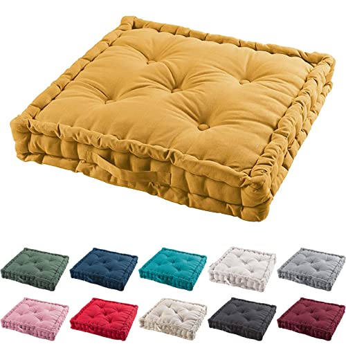 TIENDAEURASIA® Cojines de Suelo - 100% Algodón Lisa - Ideal para Sillas, Bancos, Palets, Suelos - Uso Interior y Exterior (Mostaza, 45)