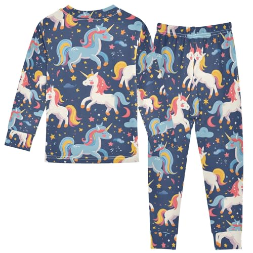 ALAZA Cute Unicorn Star Blue Cartoon Pajamas Long Sleeve Sleepwear 2-Piece Pajama Set2