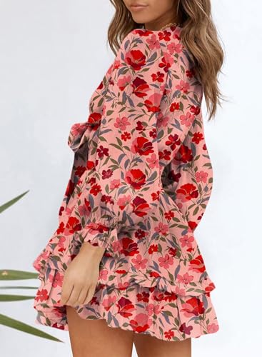 Image of Dokotoo Womens Casual Spring Fall 2025 Deep V Neck Knotted Tiered Chiffon Elegant Mini Short Swing Skater Dresses