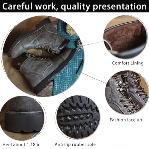 Men's Oxford Dress Boots Fashion Round Toe Platform Lace Up Low Heel Lug Sole Casual Mid Top Motorcycle Boots Business Work Boots for Men2