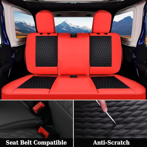 Image of Coverado Seat Covers Full Set for Jeep Wrangler 2 Door, Waterproof Car Seat Covers for Truck Automotive Seat Covers Custom Fit for 2013-2017 Jeep Wrangler JK Seat Covers, Red