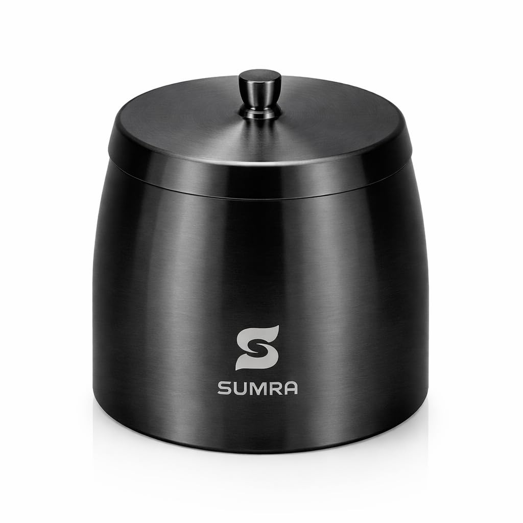SUMRA Black Windproof Stainless Steel Ashtray with Lid – Smell Proof Metal Ashtray with Cigarette Holder for Indoor & Outdoor Use, Patio & Garden