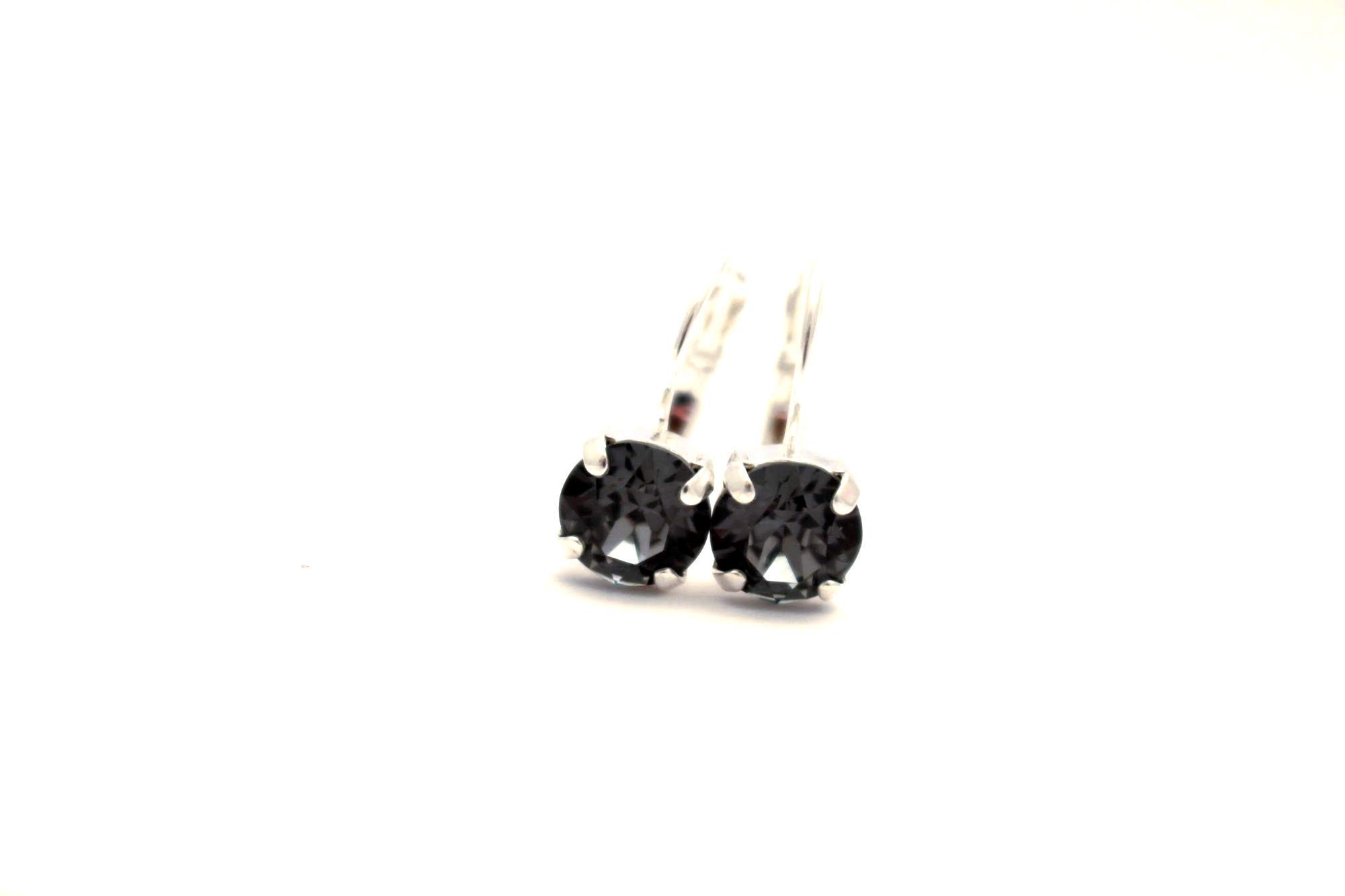 Silver Night Swarovski Crystal 8mm Earrings in Silver - Black Swarovski Drop Earrings