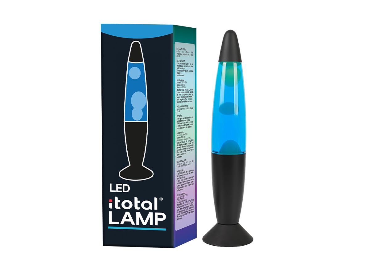 I-TOTAL® - Lampada lava LED con resistenza scalda cera, senza lampadina (BLU base nera, cera bianca)