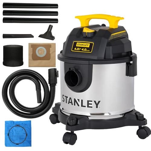 STANLEY 4 Gallon Wet Dry Vacuum, 4 Peak HP Stainless...