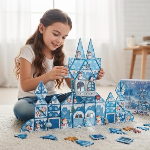 Image of Happy Hues Light Magnetic Tiles- Building Blocks for Kids 3D STEAM Educational Toys, Magnetic Marble Run /Toys for Kids Age 3 +Year Old Boys Girls Creative Gift (Snowy)