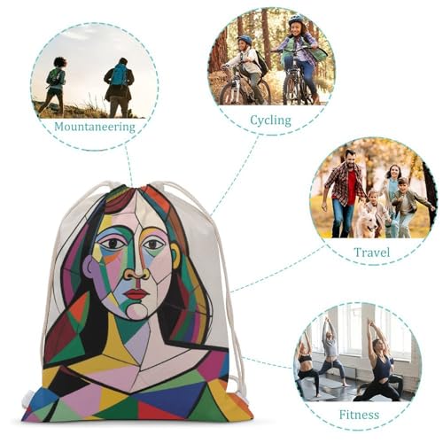 Pensive Woman Drawstring Backpack - Canvas Sports Gym Sackpack, Lightweight String Bag for Beach & Travel3