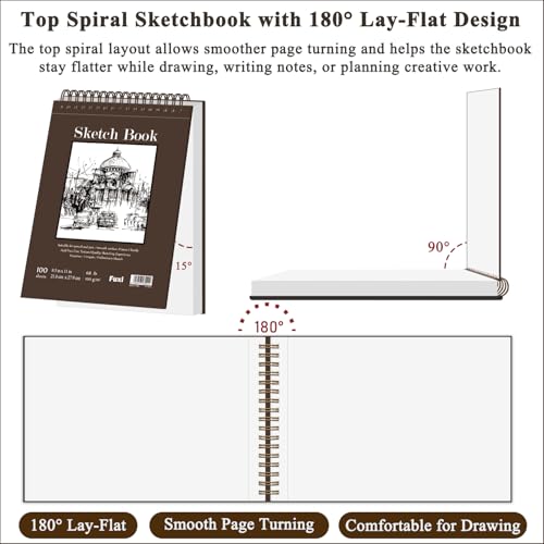 Image of Fuxi Sketchbook 8.5x11, 100 Sheets Hard Cover Sketch Book 8.5 inch x 11 inch, 68 lb /100gsm Drawing Pad Paper, Spiral Sketch Pad 8.5 inch x 11 inch, Blank Sketchbook for Art Class, Artist Supplies for Adults