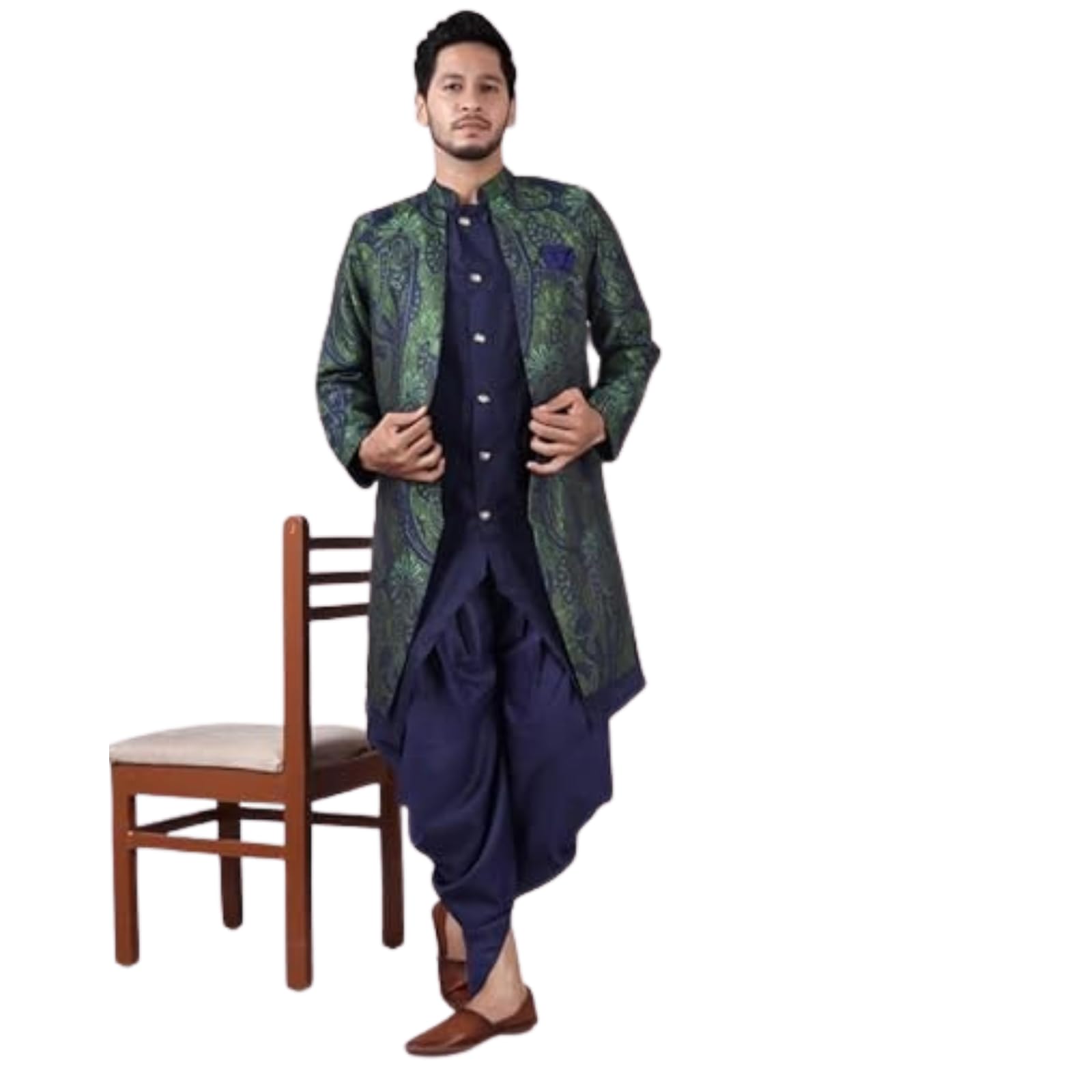 Men's Jacquard Ethnic Wear Wedding Sherwani & Dhoti Set, Traditional Dress for Men, Kurta Set for Men