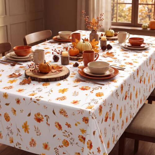 Image of 3 Pack Fall Wildflower Plastic Tablecloths, 54 X 108In Autumn Tablecloth