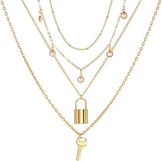 ONLYJUMP Stacked Lock Necklaces for Women Black Lock Chains Heart Grunge Layered Necklace Chunky Stylish Minimalist Pendant Jewelry