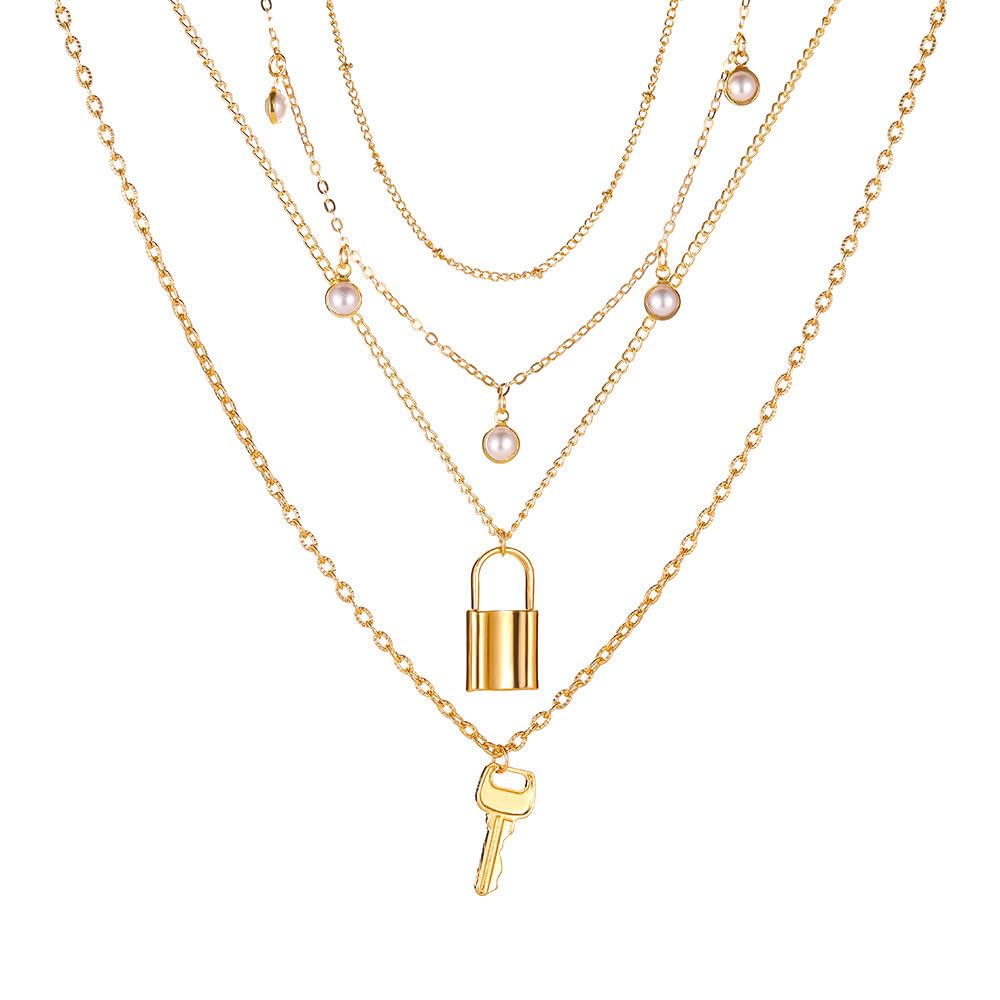 ONLYJUMP Stacked Lock Necklaces for Women Black Lock Chains Heart Grunge Layered Necklace Chunky Stylish Minimalist Pendant Jewelry
