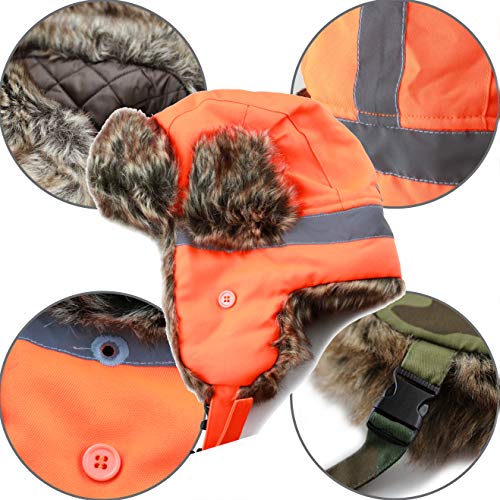 Image of Faux Fur Safety Reflective Plain Plaid Aviator Trapper Hat Snow Ski Trooper Winter Cap