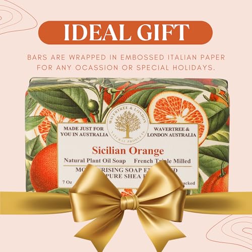 Image of Wavertree & London Sicilian Orange Scented Natural Soap (2 Bars), 7oz Moisturizing French Triple Milled Soap Bars enriched with shea butter - Pure Plant Based Bath & Body Bars for All Skin Types