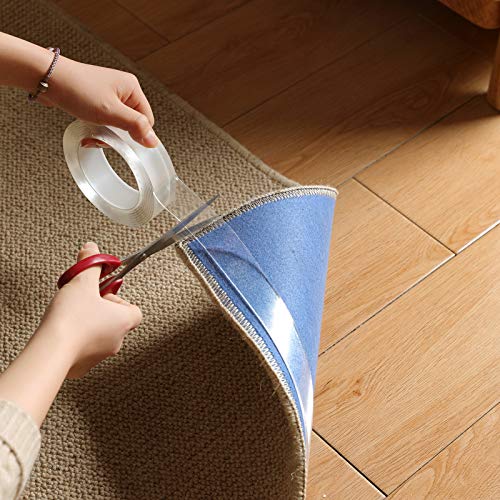 Double Sided Tape, MOPMS Multipurpose Removable Mounting Tape Adhesive Grip Washable Strong Sticky Wall Tape Strips Transparent Tape to Fix Mats Posters Photo Frames Ect.(1M/3.2FT)