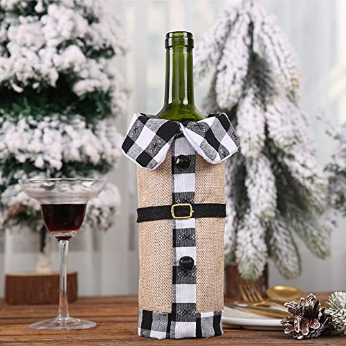 Outgeek – Saco de garrafa de vinho xadrez decorativo de Natal 2 peças