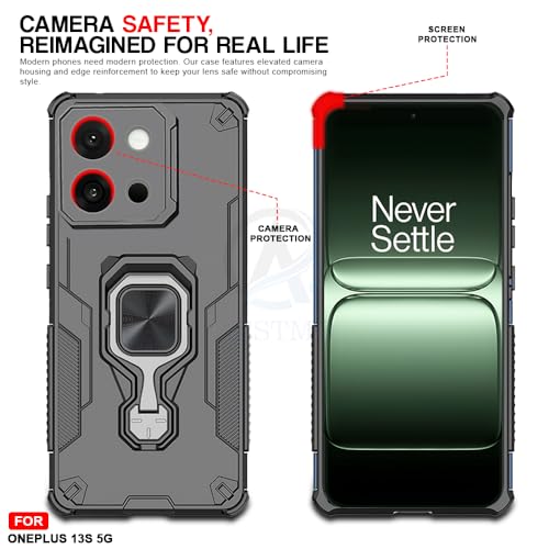 Image of AESTMO Armor Back Cover for OnePlus 13S 5G | Ring Holder & Kickstand & Camera Protection in-Built | 360 Degree Protection Back Case Cover (Black)