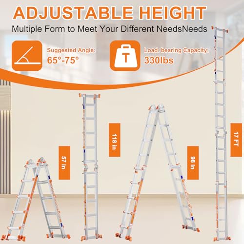 image for LEVELEVE 17FT Extension Ladder,A Frame 5 Step Ladder with Stabilizer B