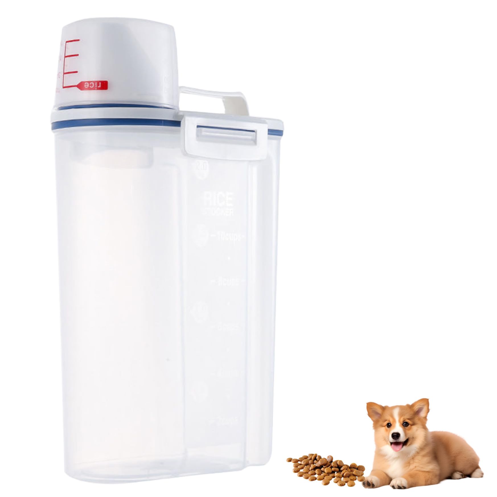 Hotainoys Pet Food Container 2.5L Large Capacity Airtight Dog Food Storage Container with Measuring Cup Sealed Dampproof Storage for Grain, Rice, Snacks, Condiments Cat
