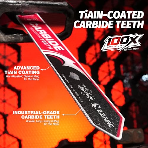 Image of EZARC Obsidian Carbide Reciprocating Saw Blade (Pro) 18TPI Endurance Ultra for Thin Metal, Cast Iron, Alloy Steel 6-Inch, 2-Pack