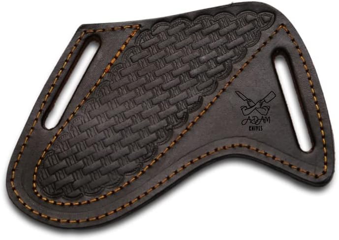 Miniatura 8 de Funda de Cuchillo de Cuero para Cinturón - Funda Pancake Inclinada, Cubierta de Cuero Labrado - Marrón Oscuro